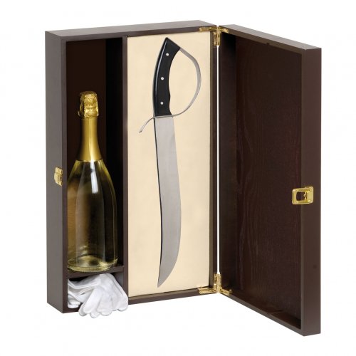 Harzgriffsäbel mit Handschuhen und 1 Flaschenbox
